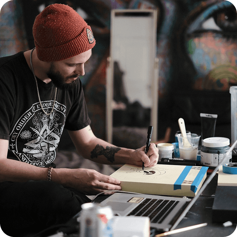 Artist creating work